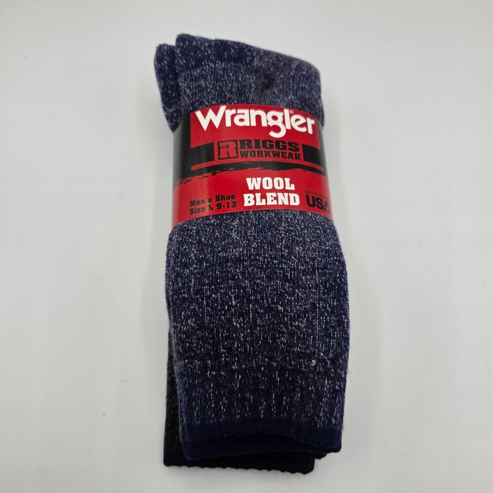 Wrangler Riggs Workwear Wool Blend Men's Crew Socks Size L 9-13 Blue Black New